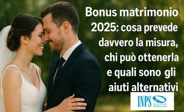 Sposi, logo Inps e scritta 