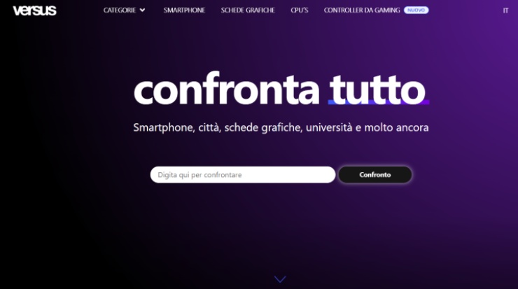 schermata principale Versus.com/it