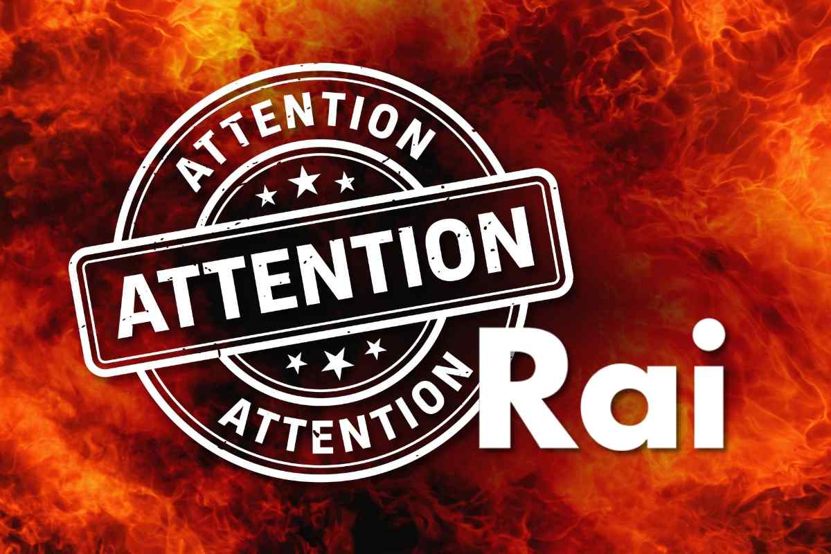 Fuoco, simbolo Attention e logo Rai